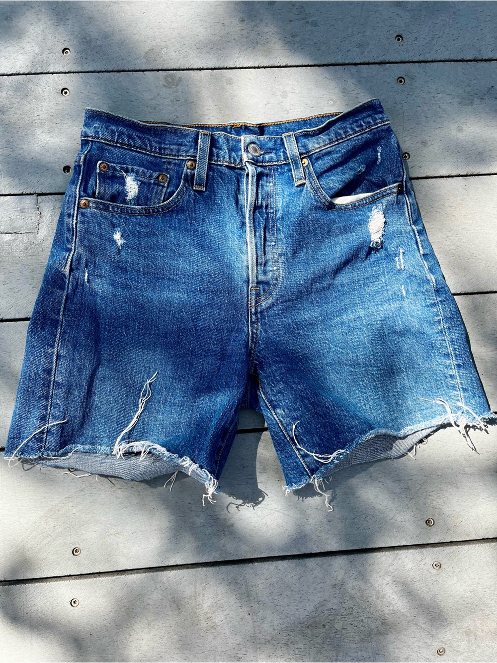 Levi’s Distressed High-Rise 501 Denim Shorts